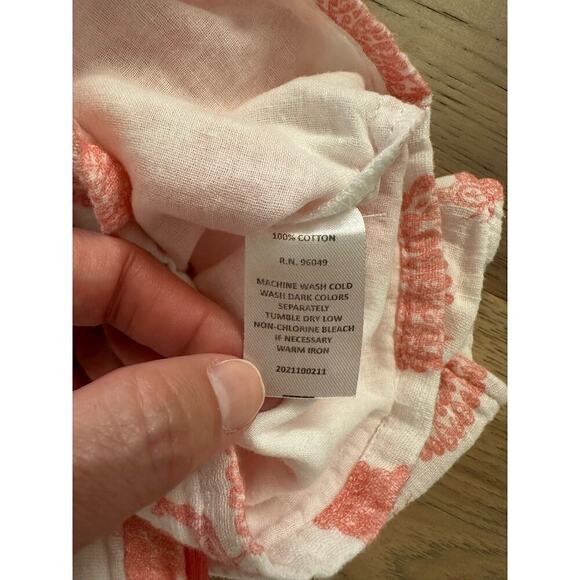 Poppet and Fox Girls Peach and White Peacock Cotton Sleeveless Romper Size 3T - Picture 6 of 6